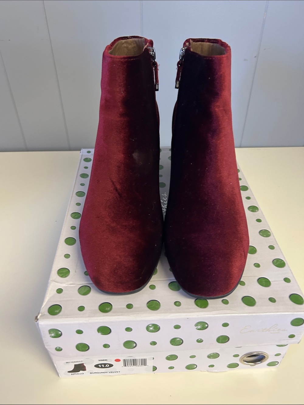 Earthies Burgundy Velvet Ankle Booties